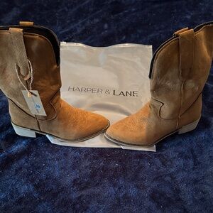 Tan Suede Western-Style Boots